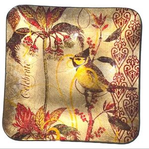 Zodax Glass Golden & Red Christmas Plate / Coaster